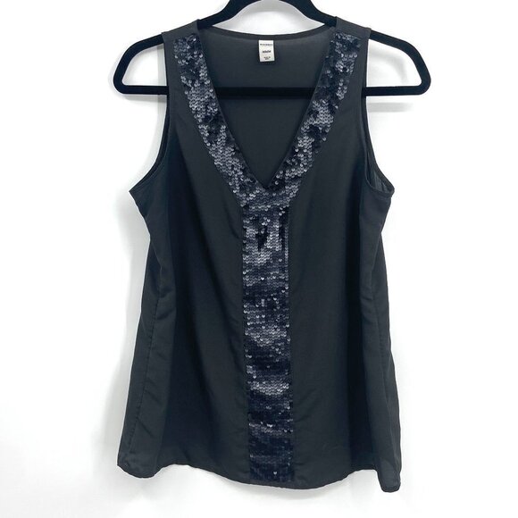 OLD NAVY Dark Gray Sequin Sheer Sleeveless V-Neck Tank Top Size Medium - Picture 1 of 5